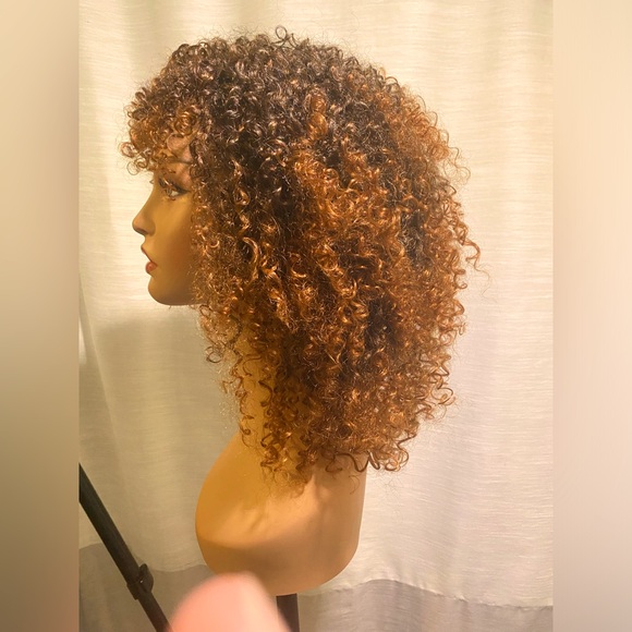 HAIR- full WIG -14 inches long and natural curly. Dark brown/copper highlights. - Picture 2 of 4
